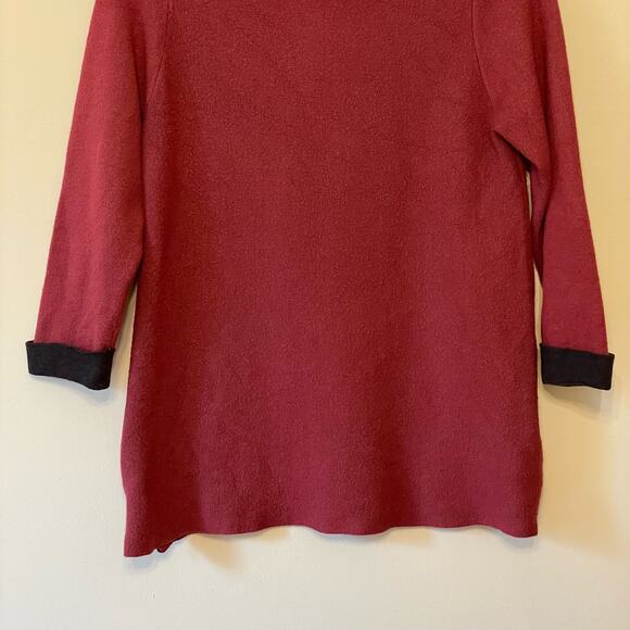 Nanette Lepore M red long sleeve sweater zip hem black cuffed wool blend - Picture 3 of 10